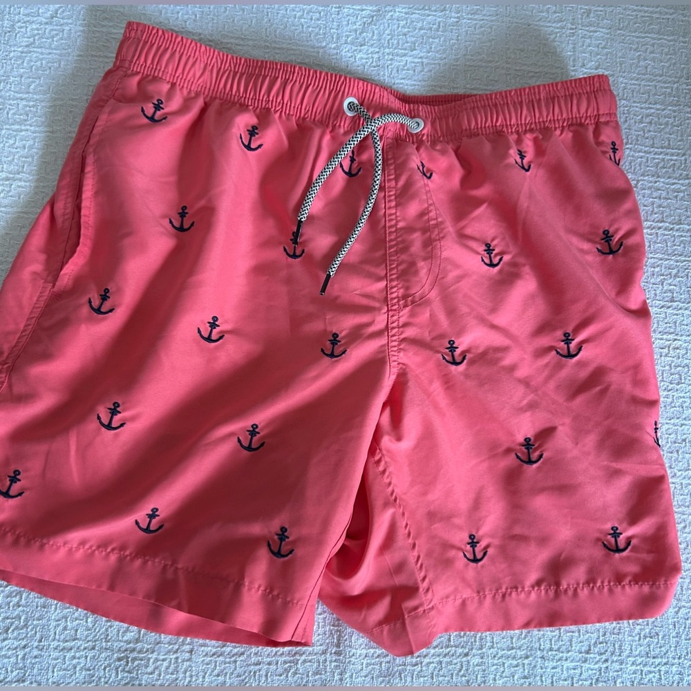 Anchor Print Nautical Pink Swim Shorts Preppy Beach Vacation